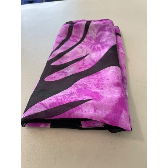 Hibiscus Floral Sarong Black Purple Lightweight Semi Sheer Fabric Rectangle Wrap - Picture 5 of 6